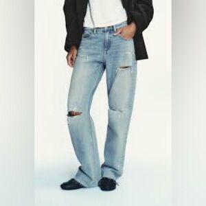 NWT Zara Wide Leg Distressed Jeans Mid Rise Full Length Sz 8